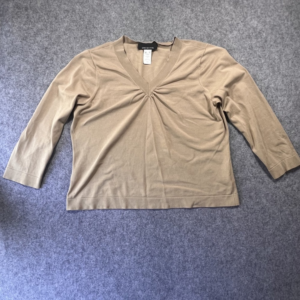 Jones New York Silk Blend V-Neck Sweater XL Tan Neutral‎ Minimalist
